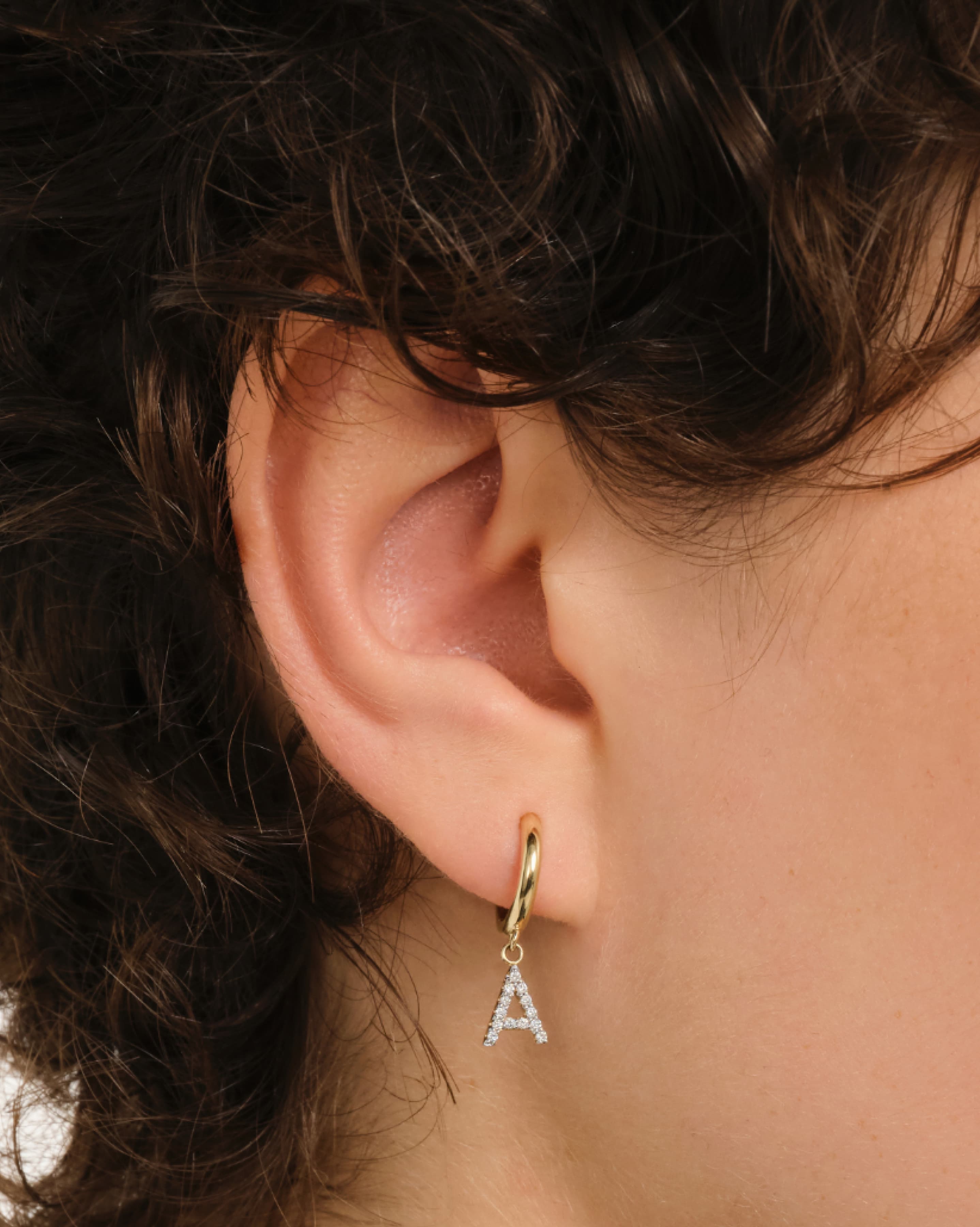 Lab-Grown Diamond Letter Mini Hoop