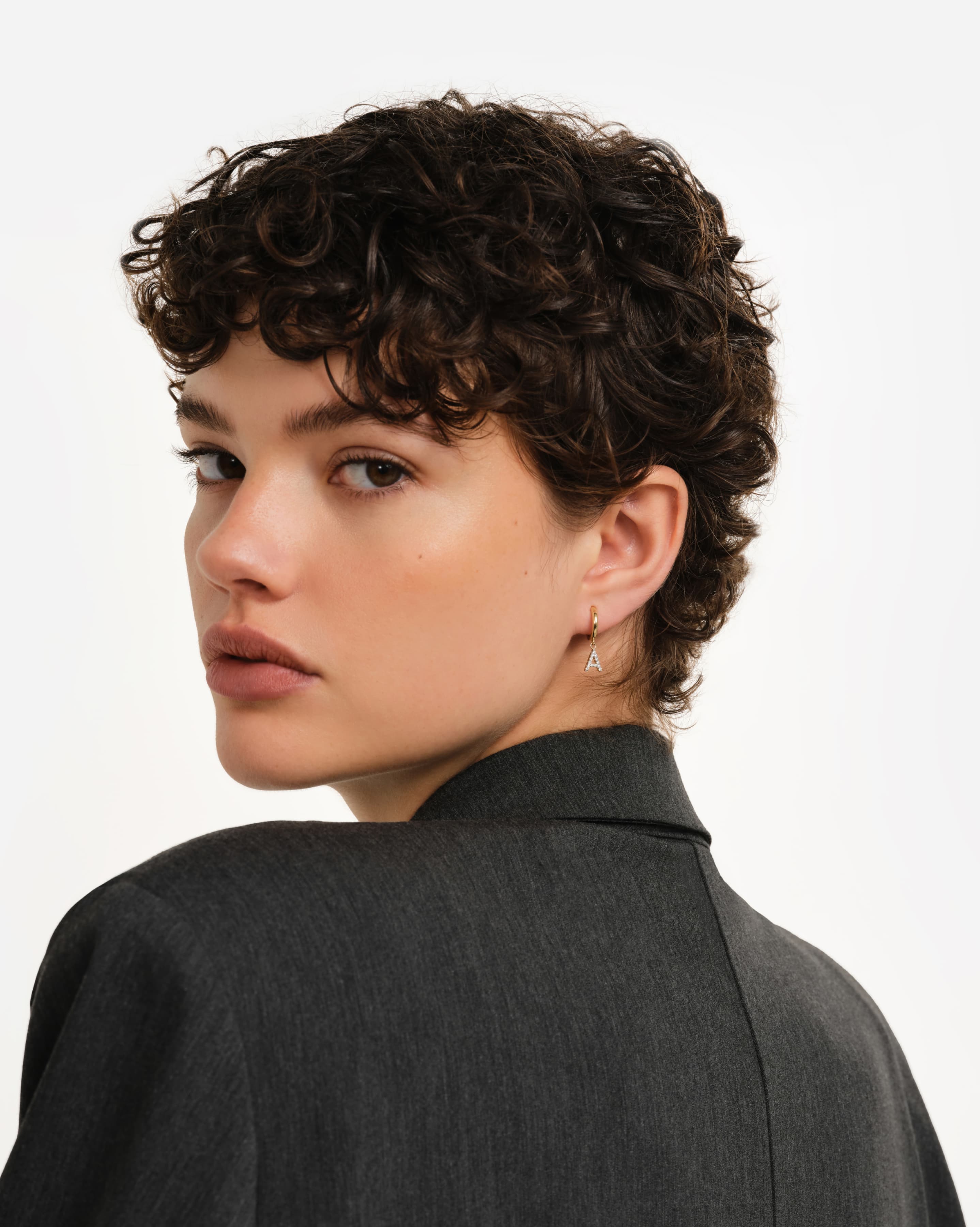 Lab-Grown Diamond Letter Mini Hoop