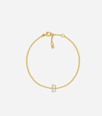 BRUNA The Label Bracelet B / 14k Massivgold / Laborgezüchtete Diamanten Lab-Grown Diamond Letter Bracelet