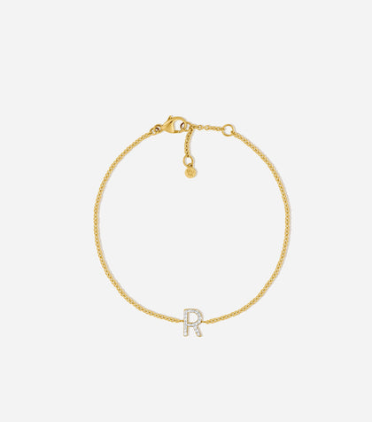 BRUNA The Label Bracelet R / 14k Massivgold / Laborgezüchtete Diamanten Lab-Grown Diamond Letter Bracelet