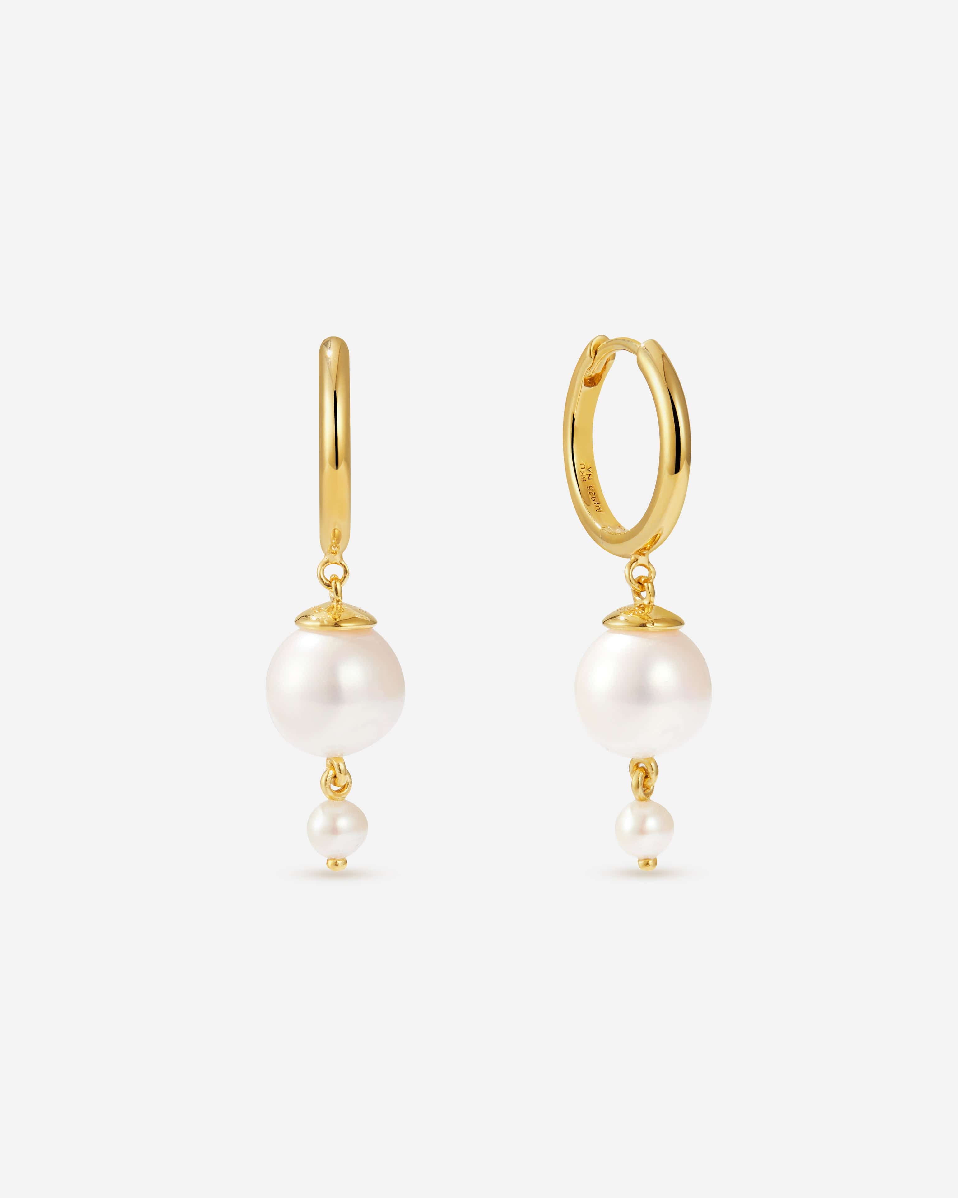 White Baroque Pearl Drop Earrings with Flower Top, Vermeil