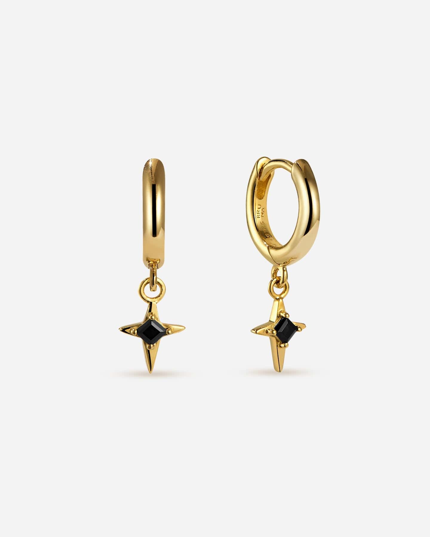 BRUNA The Label Earrings 18k Gold Vermeil / Black Onyx Aurore Onyx Mini Hoops