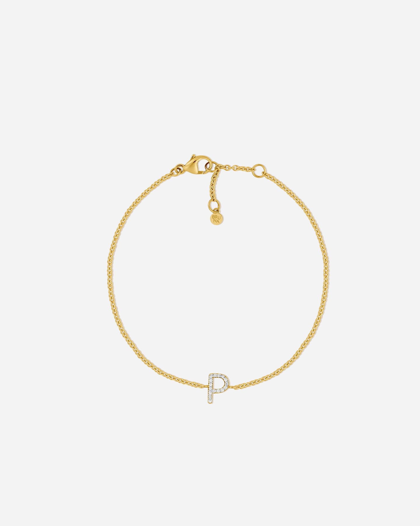 BRUNA The Label Bracelet P / 14k Massivgold / Laborgezüchtete Diamanten Lab-Grown Diamond Letter Bracelet