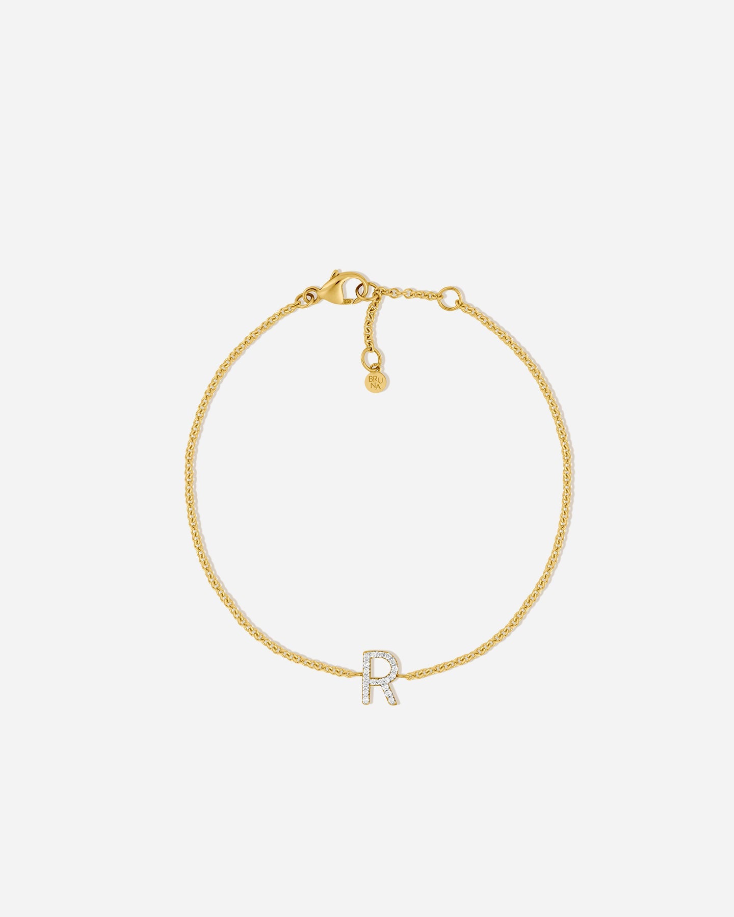 BRUNA The Label Bracelet R / 14k Massivgold / Laborgezüchtete Diamanten Lab-Grown Diamond Letter Bracelet