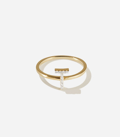 BRUNA The Label Ring T / 14k Gelbgold / 52 Lab-Grown Diamond Letter Ring