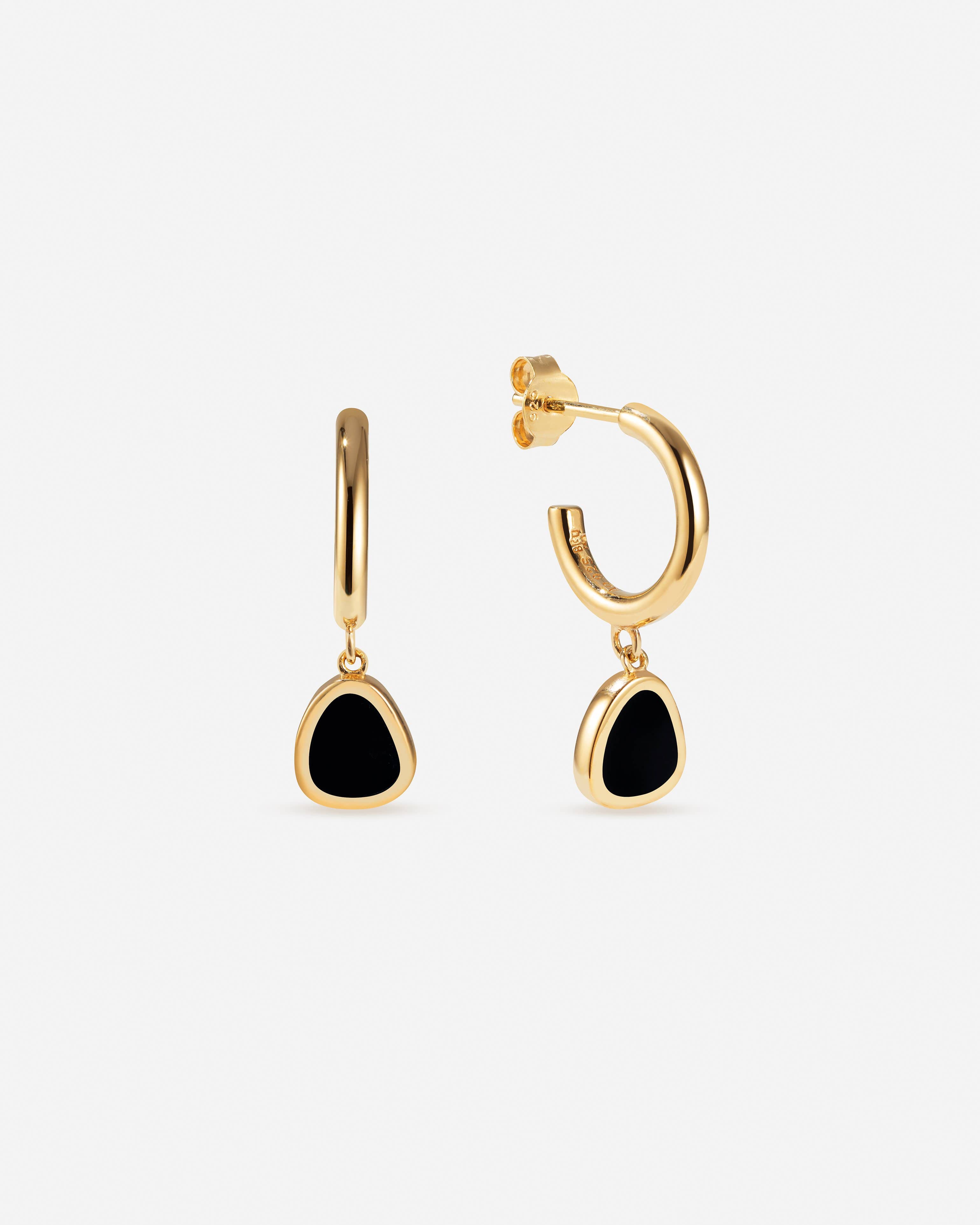 BRUNA The Label Earrings 18k Gold Vermeil / Black Onyx Ohana Onyx Mini Hoops