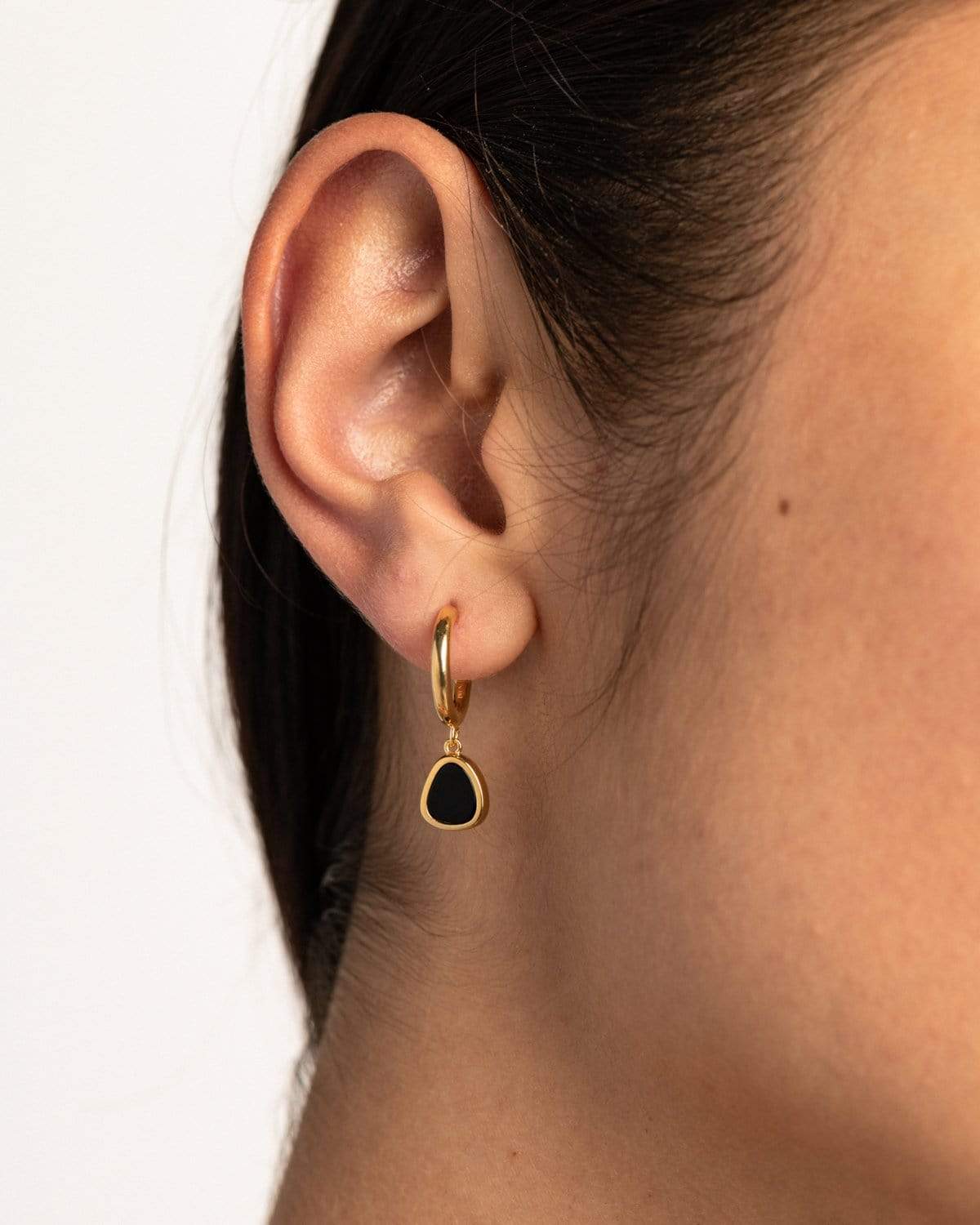 BRUNA The Label Earrings 18k Gold Vermeil / Black Onyx Ohana Onyx Mini Hoops